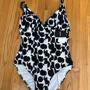 NWT DKNY White and Black One Piece Swimsuit